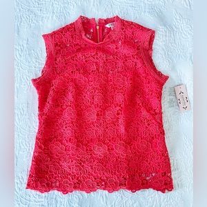 NWT Nanette Lepore Coralicious Rose Crochet Lace Mock Neck Sleeveless Top Size M